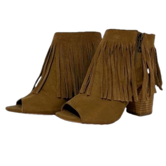 Carlos Santana Suede Fringe Peep Toe Mules with Cutout Heel and Zipper C… - Picture 2 of 6